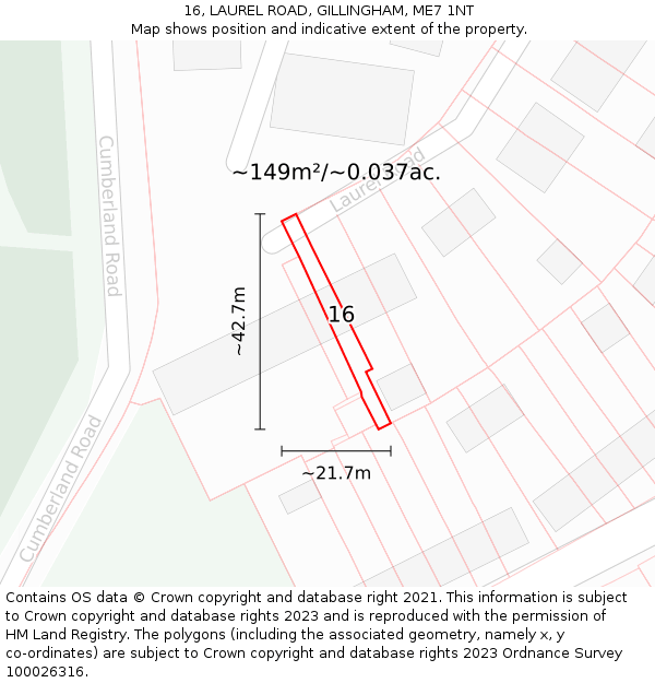 16, LAUREL ROAD, GILLINGHAM, ME7 1NT: Plot and title map