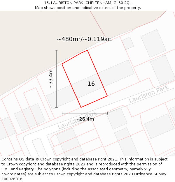 16, LAURISTON PARK, CHELTENHAM, GL50 2QL: Plot and title map