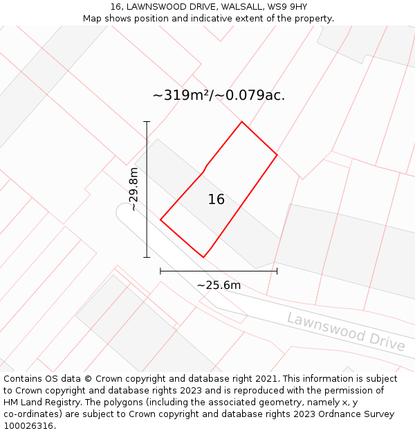 16, LAWNSWOOD DRIVE, WALSALL, WS9 9HY: Plot and title map