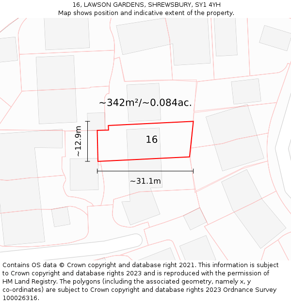 16, LAWSON GARDENS, SHREWSBURY, SY1 4YH: Plot and title map