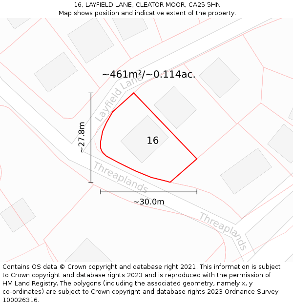 16, LAYFIELD LANE, CLEATOR MOOR, CA25 5HN: Plot and title map