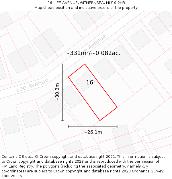 16, LEE AVENUE, WITHERNSEA, HU19 2HR: Plot and title map