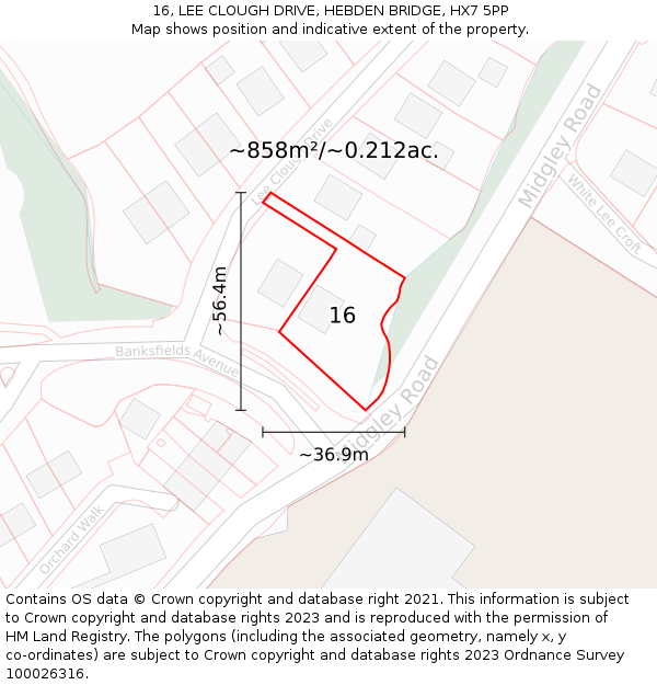 16, LEE CLOUGH DRIVE, HEBDEN BRIDGE, HX7 5PP: Plot and title map