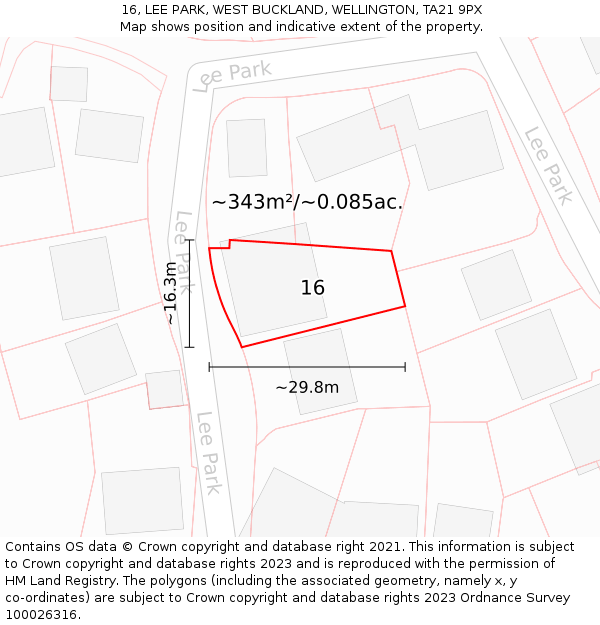 16, LEE PARK, WEST BUCKLAND, WELLINGTON, TA21 9PX: Plot and title map