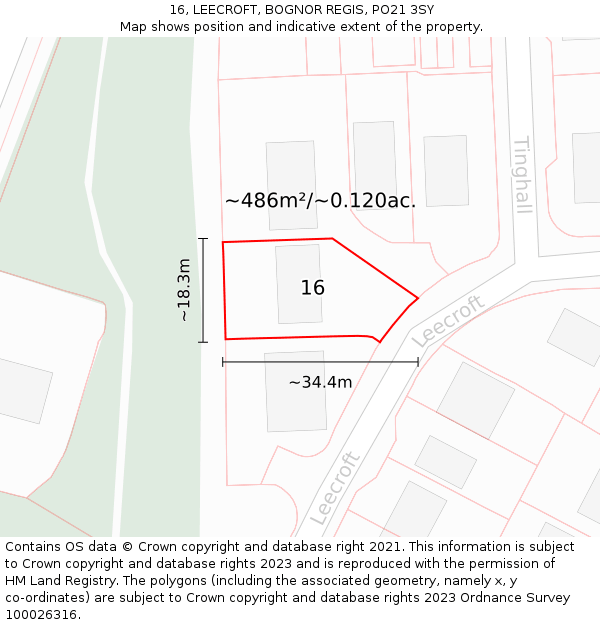 16, LEECROFT, BOGNOR REGIS, PO21 3SY: Plot and title map