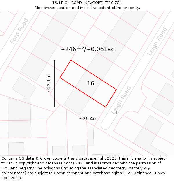 16, LEIGH ROAD, NEWPORT, TF10 7QH: Plot and title map