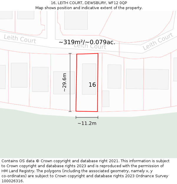 16, LEITH COURT, DEWSBURY, WF12 0QP: Plot and title map