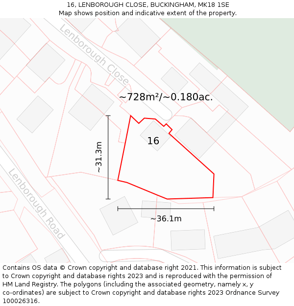 16, LENBOROUGH CLOSE, BUCKINGHAM, MK18 1SE: Plot and title map
