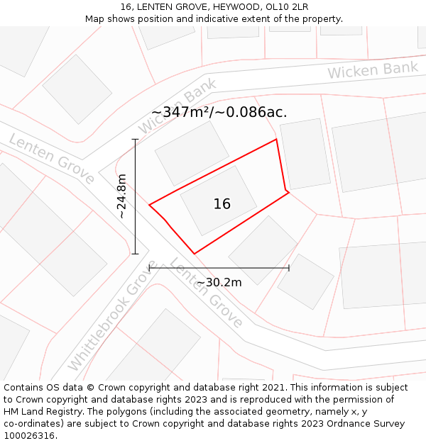 16, LENTEN GROVE, HEYWOOD, OL10 2LR: Plot and title map