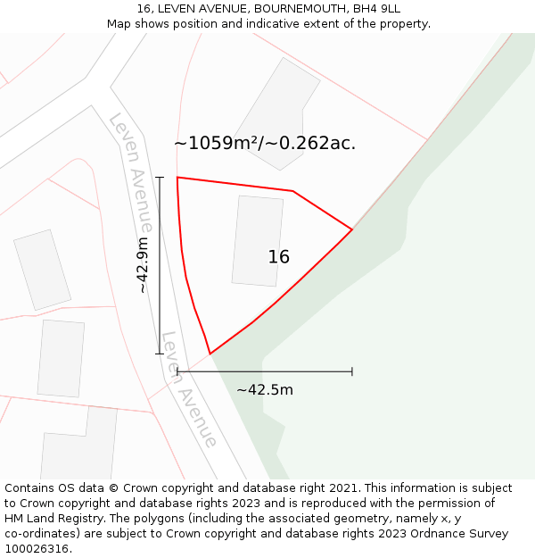 16, LEVEN AVENUE, BOURNEMOUTH, BH4 9LL: Plot and title map