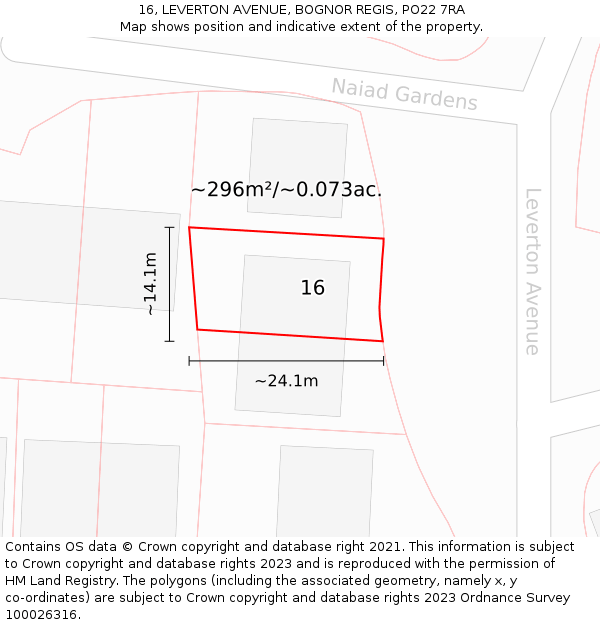 16, LEVERTON AVENUE, BOGNOR REGIS, PO22 7RA: Plot and title map