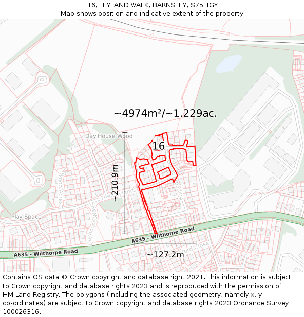 16, LEYLAND WALK, BARNSLEY, S75 1GY: Plot and title map