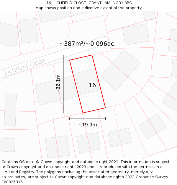 16, LICHFIELD CLOSE, GRANTHAM, NG31 8RS: Plot and title map