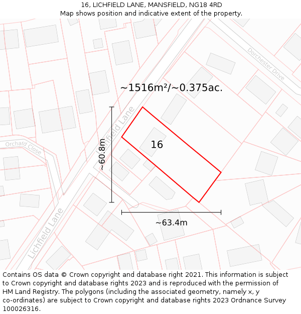16, LICHFIELD LANE, MANSFIELD, NG18 4RD: Plot and title map