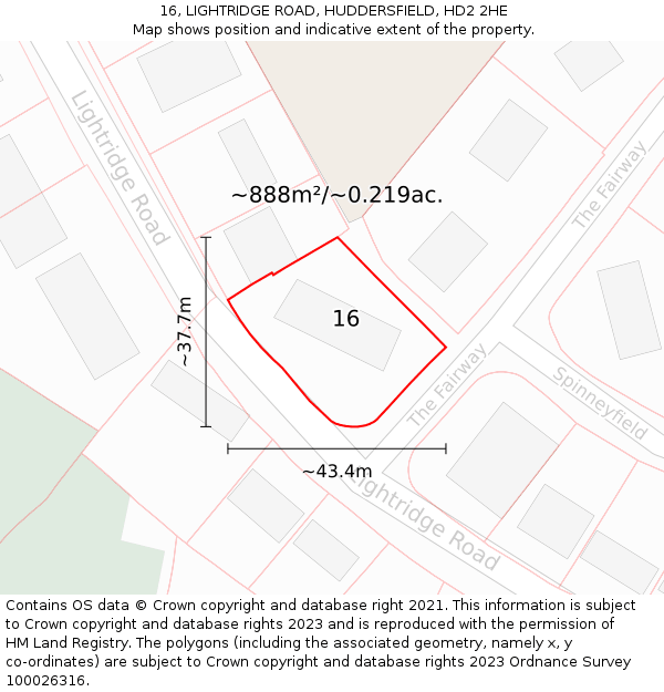 16, LIGHTRIDGE ROAD, HUDDERSFIELD, HD2 2HE: Plot and title map