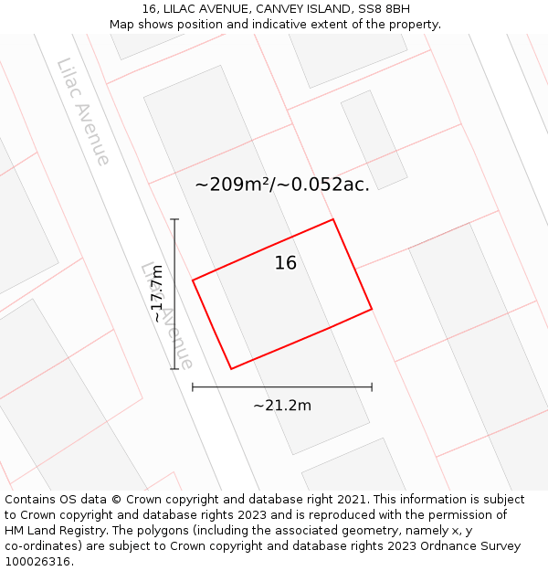 16, LILAC AVENUE, CANVEY ISLAND, SS8 8BH: Plot and title map