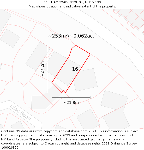 16, LILAC ROAD, BROUGH, HU15 1SS: Plot and title map