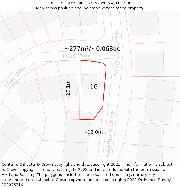 16, LILAC WAY, MELTON MOWBRAY, LE13 0PJ: Plot and title map