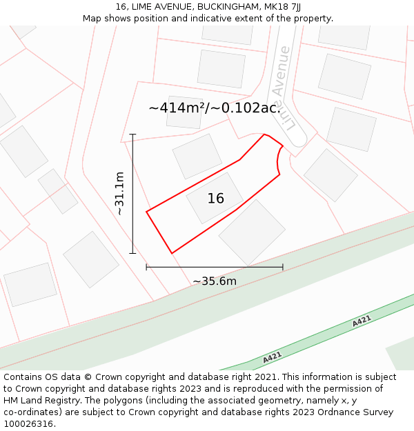 16, LIME AVENUE, BUCKINGHAM, MK18 7JJ: Plot and title map