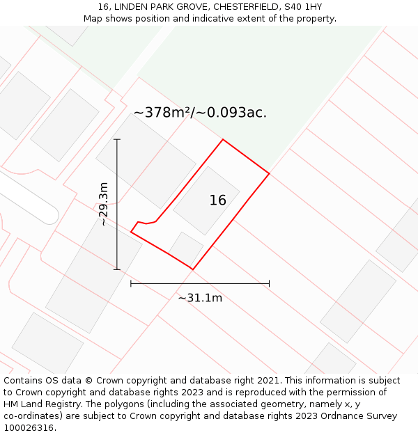 16, LINDEN PARK GROVE, CHESTERFIELD, S40 1HY: Plot and title map