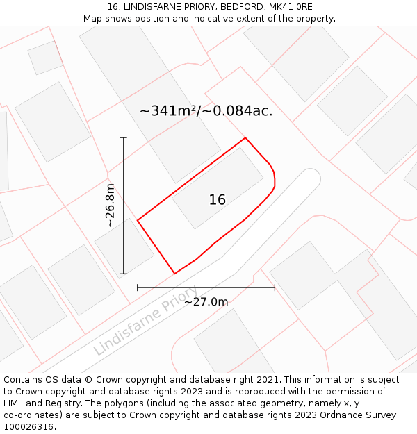 16, LINDISFARNE PRIORY, BEDFORD, MK41 0RE: Plot and title map