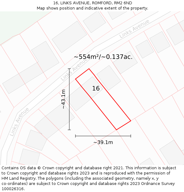 16, LINKS AVENUE, ROMFORD, RM2 6ND: Plot and title map
