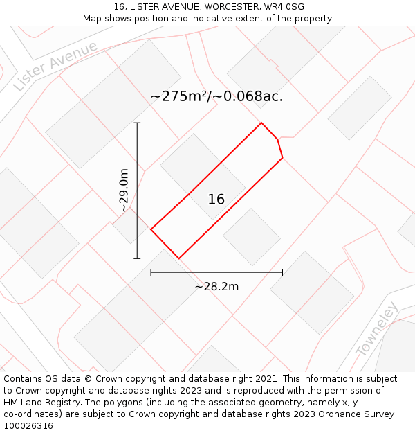 16, LISTER AVENUE, WORCESTER, WR4 0SG: Plot and title map