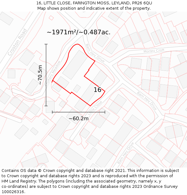 16, LITTLE CLOSE, FARINGTON MOSS, LEYLAND, PR26 6QU: Plot and title map