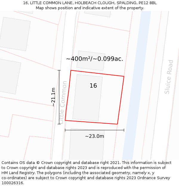 16, LITTLE COMMON LANE, HOLBEACH CLOUGH, SPALDING, PE12 8BL: Plot and title map