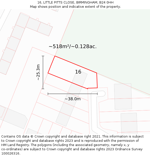 16, LITTLE PITTS CLOSE, BIRMINGHAM, B24 0HH: Plot and title map