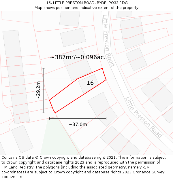 16, LITTLE PRESTON ROAD, RYDE, PO33 1DG: Plot and title map