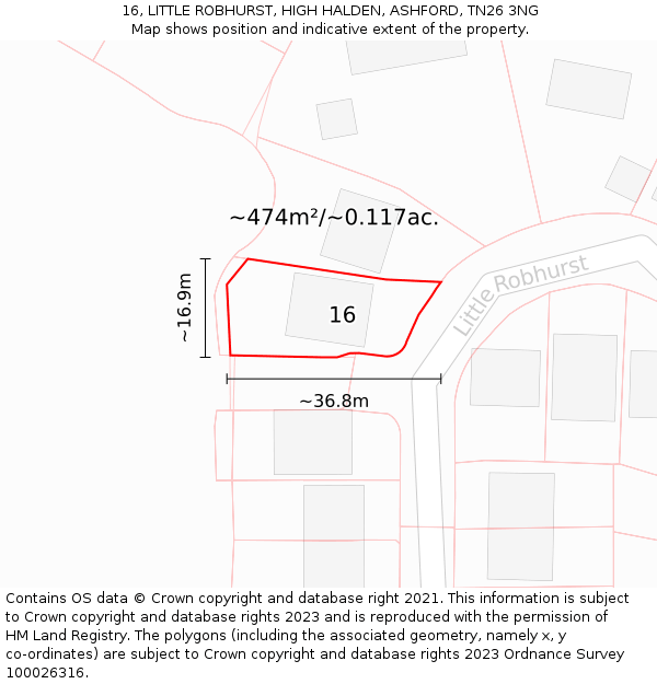 16, LITTLE ROBHURST, HIGH HALDEN, ASHFORD, TN26 3NG: Plot and title map