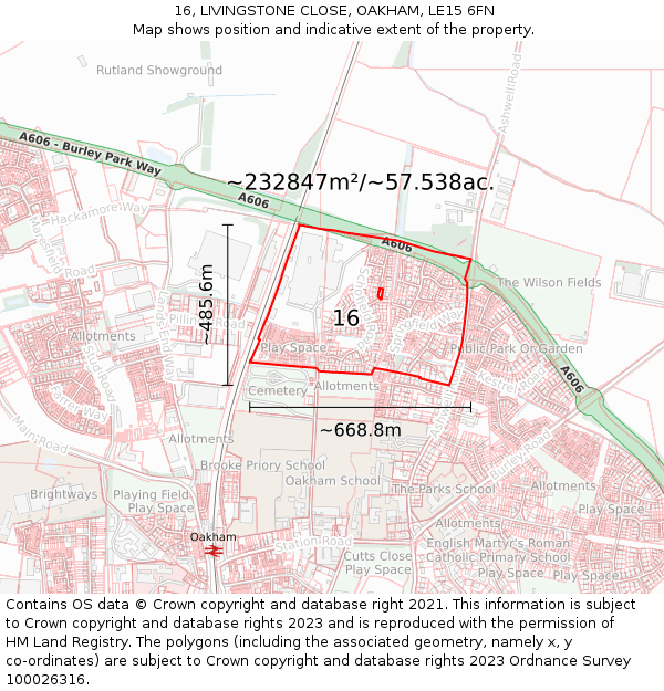 16, LIVINGSTONE CLOSE, OAKHAM, LE15 6FN: Plot and title map