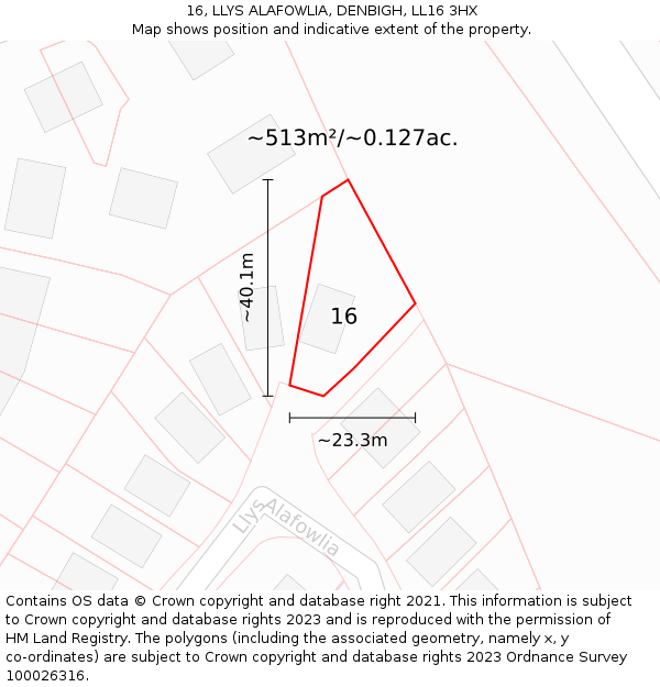 16, LLYS ALAFOWLIA, DENBIGH, LL16 3HX: Plot and title map