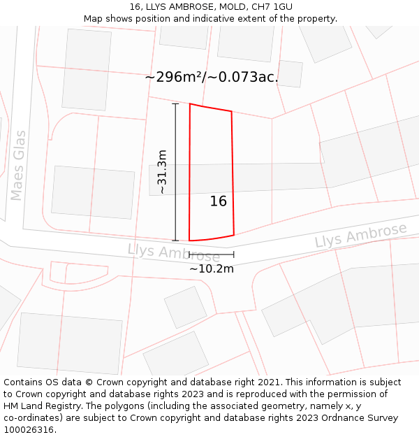 16, LLYS AMBROSE, MOLD, CH7 1GU: Plot and title map