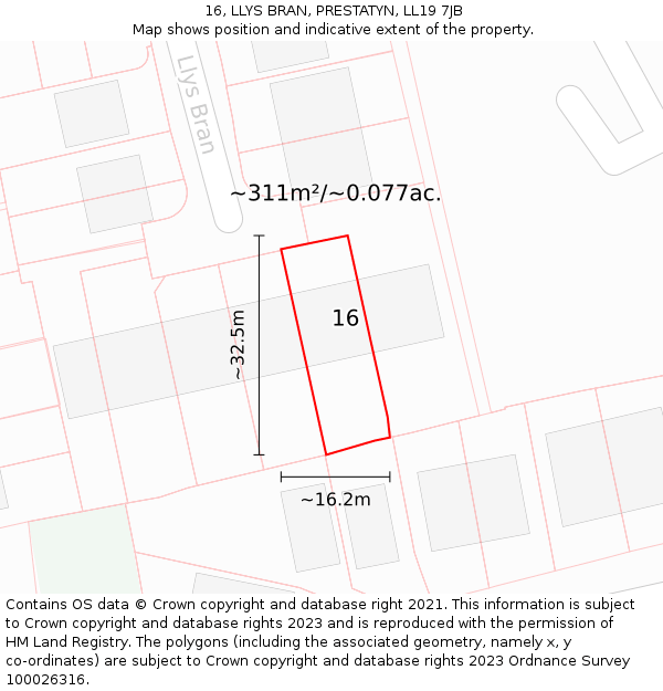 16, LLYS BRAN, PRESTATYN, LL19 7JB: Plot and title map