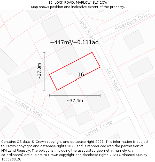 16, LOCK ROAD, MARLOW, SL7 1QW: Plot and title map