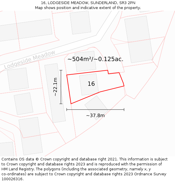 16, LODGESIDE MEADOW, SUNDERLAND, SR3 2PN: Plot and title map