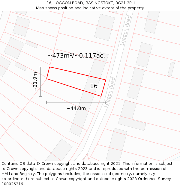 16, LOGGON ROAD, BASINGSTOKE, RG21 3PH: Plot and title map