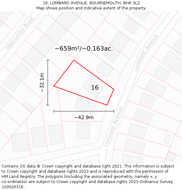 16, LOMBARD AVENUE, BOURNEMOUTH, BH6 3LZ: Plot and title map