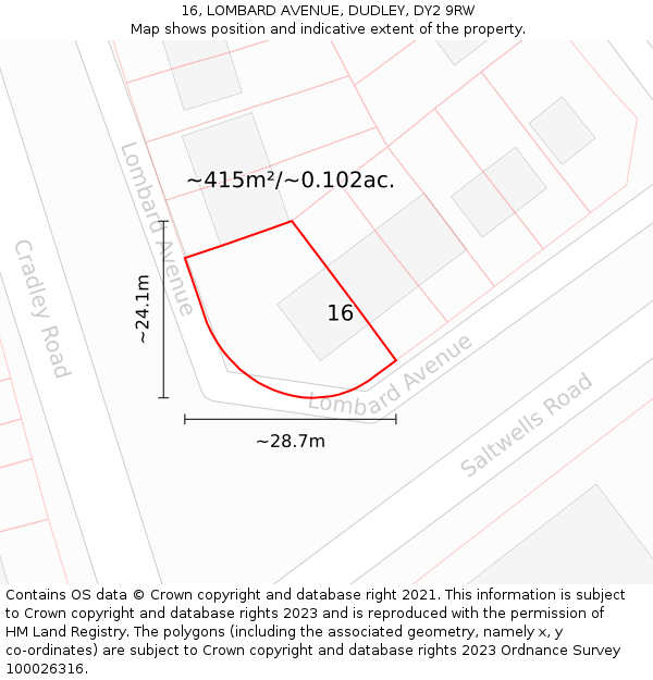 16, LOMBARD AVENUE, DUDLEY, DY2 9RW: Plot and title map