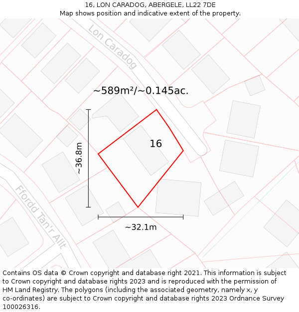 16, LON CARADOG, ABERGELE, LL22 7DE: Plot and title map