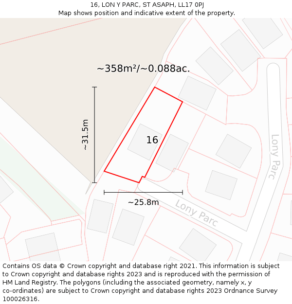 16, LON Y PARC, ST ASAPH, LL17 0PJ: Plot and title map