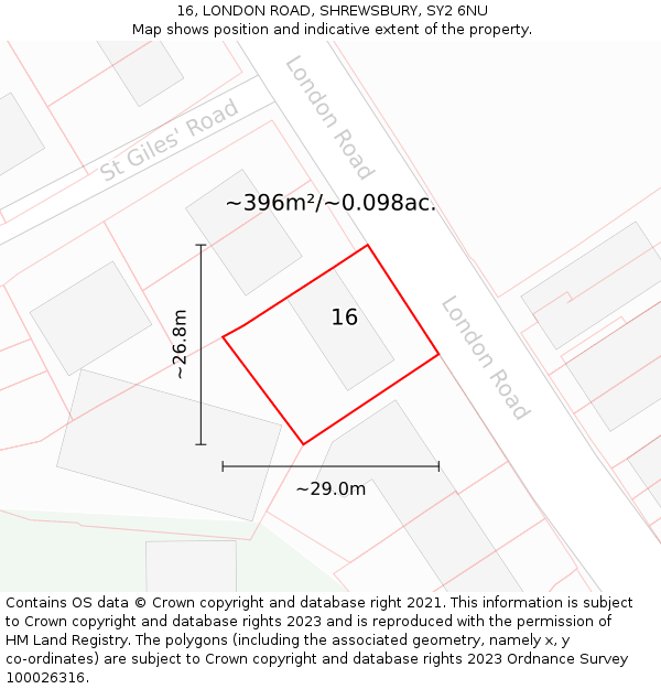 16, LONDON ROAD, SHREWSBURY, SY2 6NU: Plot and title map