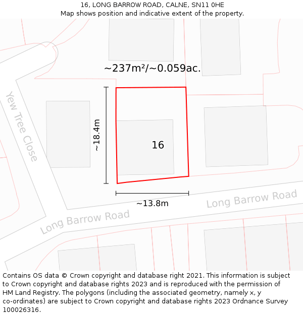 16, LONG BARROW ROAD, CALNE, SN11 0HE: Plot and title map