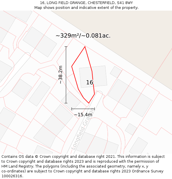 16, LONG FIELD GRANGE, CHESTERFIELD, S41 8WY: Plot and title map