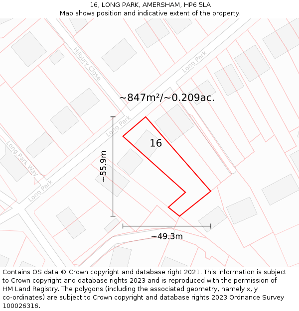 16, LONG PARK, AMERSHAM, HP6 5LA: Plot and title map