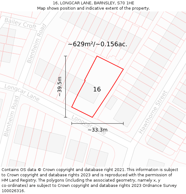 16, LONGCAR LANE, BARNSLEY, S70 1HE: Plot and title map