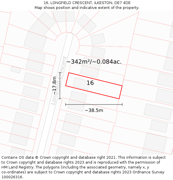 16, LONGFIELD CRESCENT, ILKESTON, DE7 4DE: Plot and title map