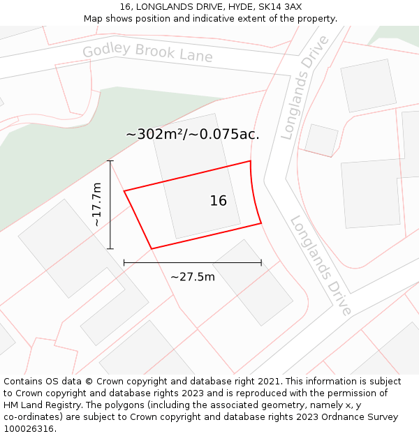 16, LONGLANDS DRIVE, HYDE, SK14 3AX: Plot and title map
